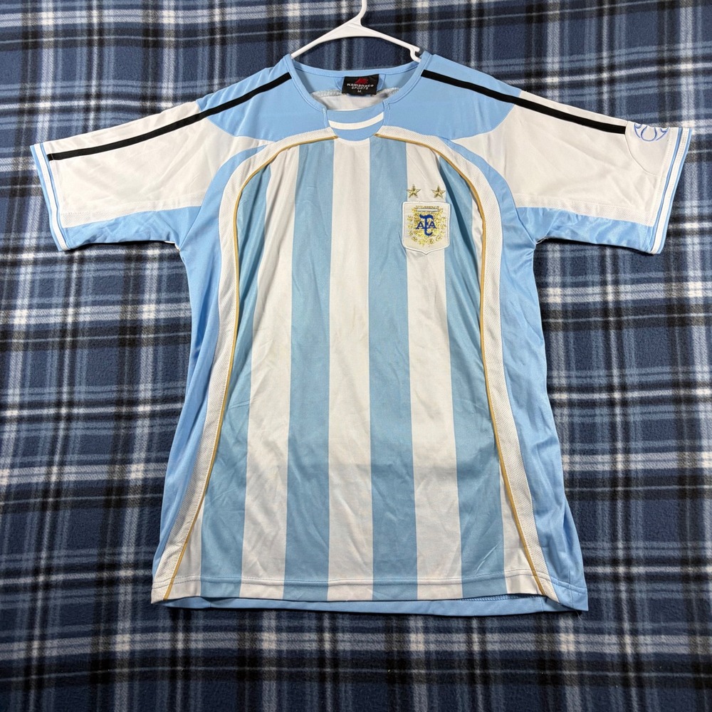 Kamanaco Sports Argentina Soccer Jersey Blue White Striped Mens Medium